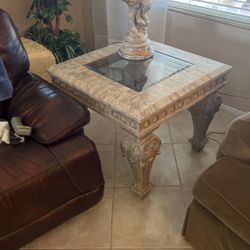 Marble And Glass Square End Table 