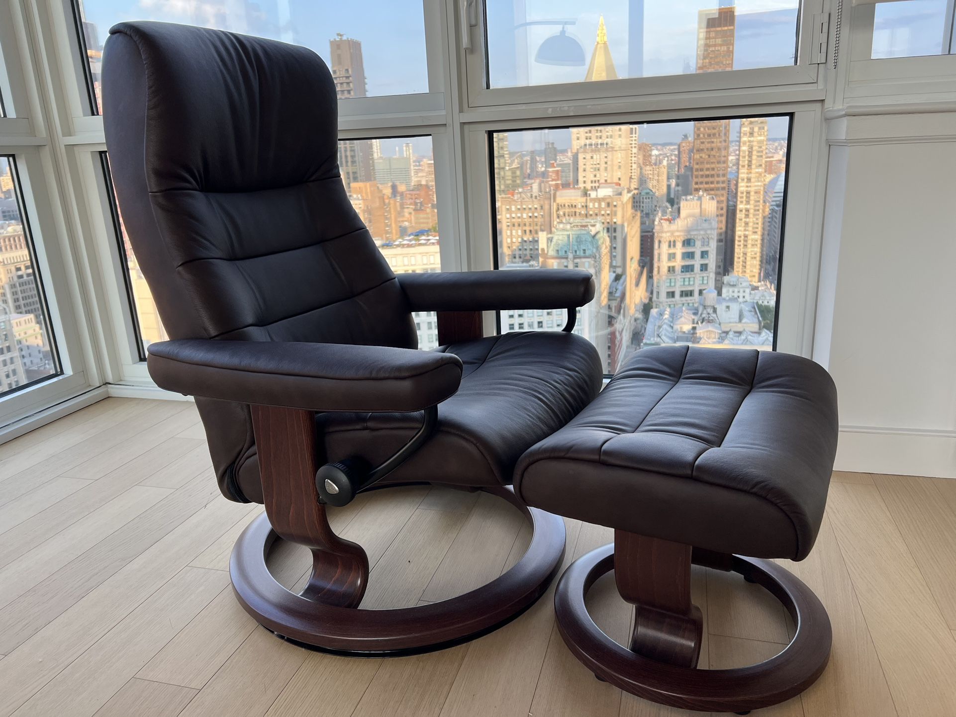 Leather Reclining Chair and Ottoman Raymour & Flanigan x2