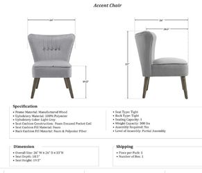 Wingback Design Upholstered Velvet Accent Chair, Gray Thumbnail