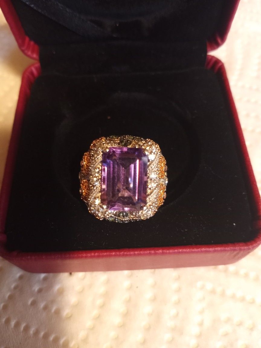 Sterling Silver 6.65 CT Amethyst, Sapphire Ring