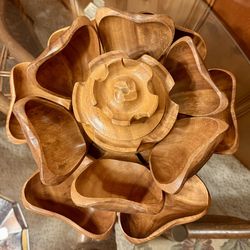 Vintage MCM Monkey Pod Lotus Flower Serving Set