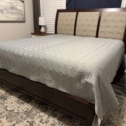 Solid Wood King Bed Frame with Paisley Headboard