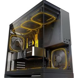 ☆ Geometric Future M5 Tempered Glass Mid Tower, E-ATX/ATX Gaming Case, 1.2mm Steel, Type C, Toolless Panels, Support 420/360 Radiator, ARGB PWM 140m F