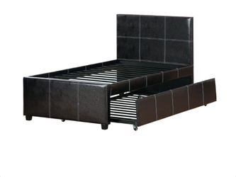 Espresso Brown Faux Leather Twin Daybed with Trundle- Matresses included