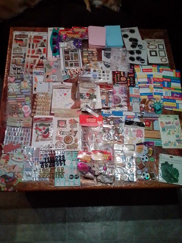 Large Lot Of Scrapbooking Stickers And Paper