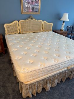 French Provincial Cane Headboard with King Mattress Set