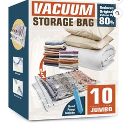 10 Jumbo Vacuum Storage Bags with Hand Pump for Clothes, Storage & Order - NWT