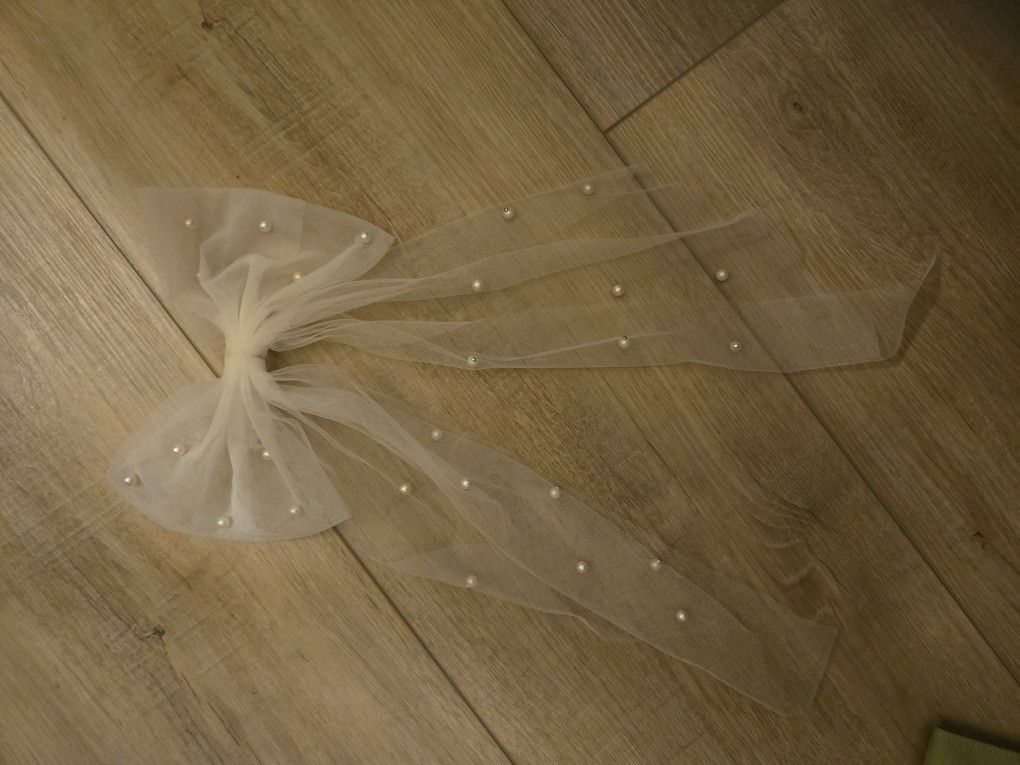 Wedding ribbon pearl veil