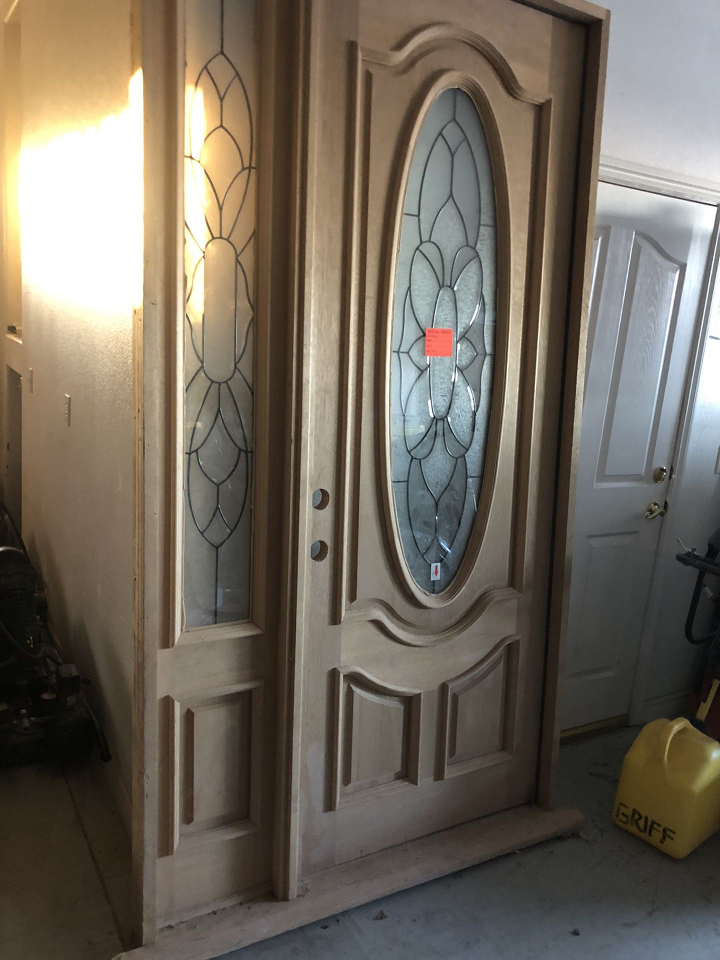 8 ‘ blonde oak door with side light