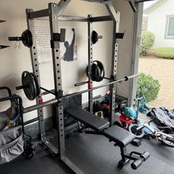 Weight Rack System W/ Weights Barbell & Bench