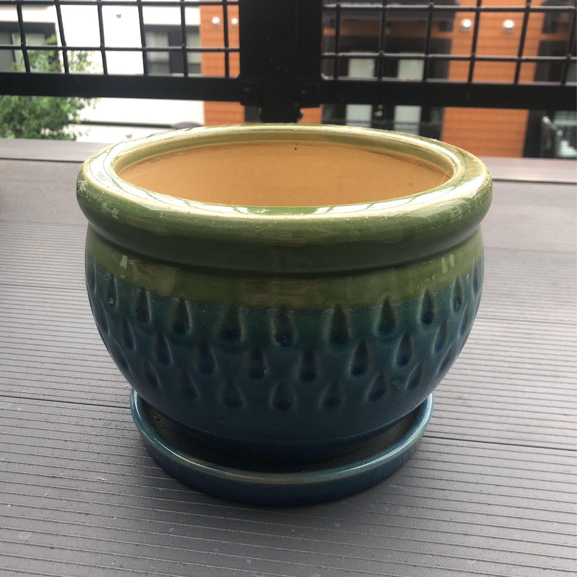Medium Size Ceramic Planter Blue And Green Glazed