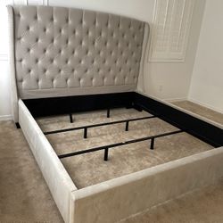 Beige King Size Bed Frame