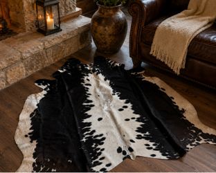 Genuine Cowhide Rug Black & White Natural Hide 55” x 53” Brand New