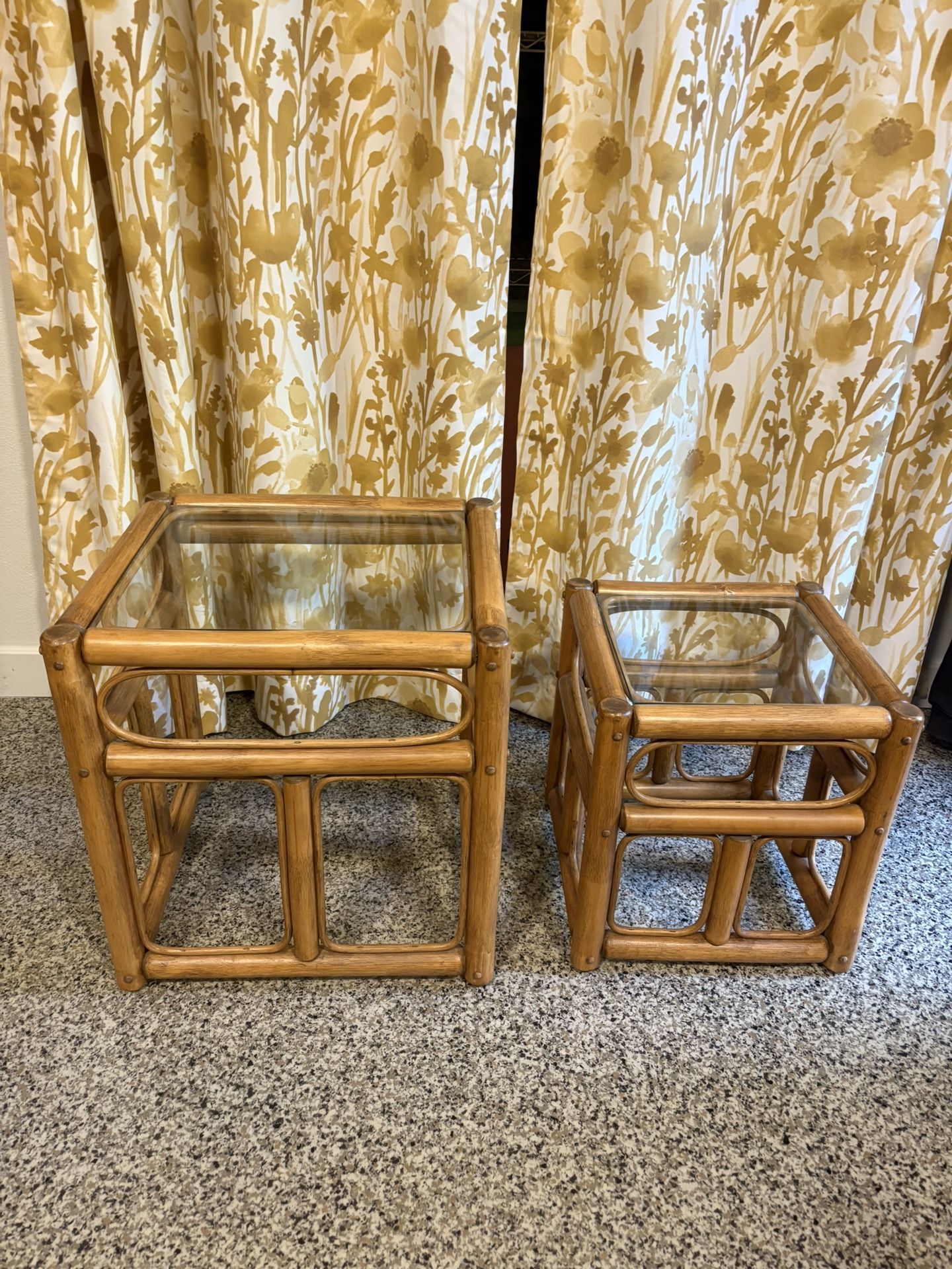 Vintage Rataan Bamboo Nesting End Tables