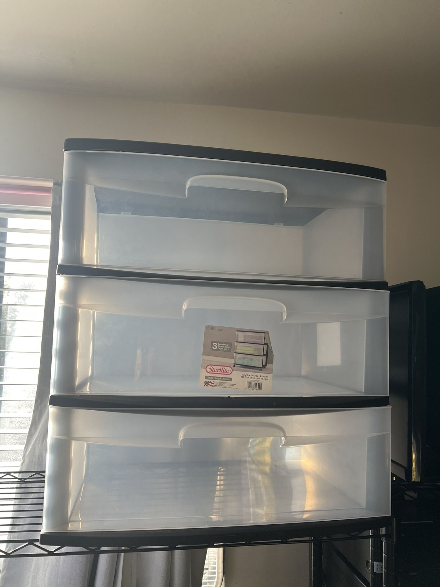 Sterilite Wide 3 Drawer Cart Black