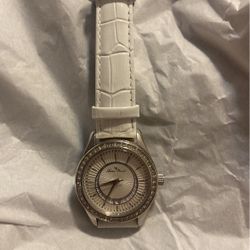 White Crystal And Leather Watch 