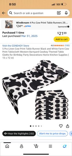 Linen cow print table runners