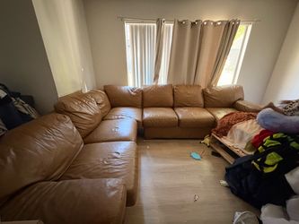 Brown leather couch