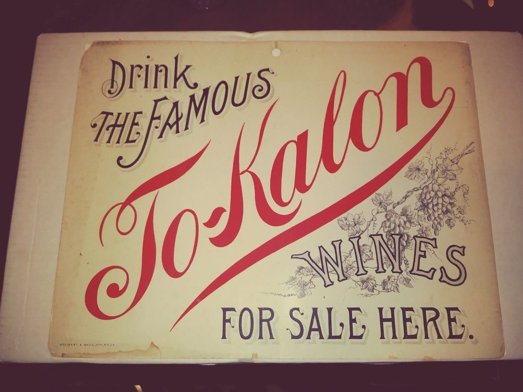 1890s Antique Advertising Lithograph Sign • Tokalon Wines / Rbt. Mondavi