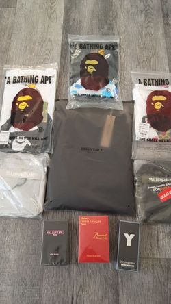 Bapes,essentials shorts, fragrances, supreme