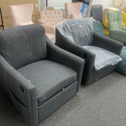 New Assembled 2 x Swivel Barrel Accent Chair Swivel Armchair with USB and Magazine Pockets