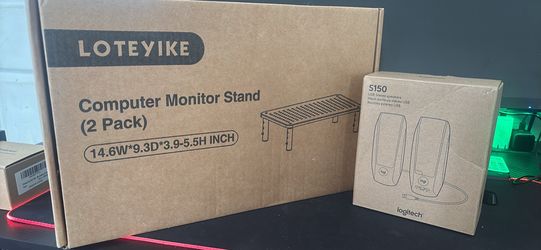 Loteyike Computer Monitor Stand (2 Pack) and Logitech S150 USB Stereo Speakers bundle