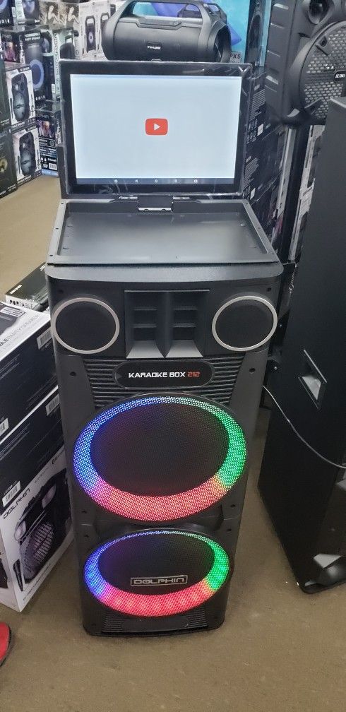 Dolphin KB 212 Karaoke Party Speaker With Wireless Mics, Remote MP4 interface 15 Inch Swivel Screen