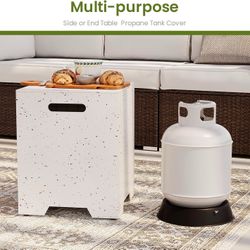 Propane Tank Cover with Side Handles,20lb Gas Tank Cover,15.7 inch Outdoor Hideaway Tank Table for Gas Fire Pits-Terrazzo Colorful  Material