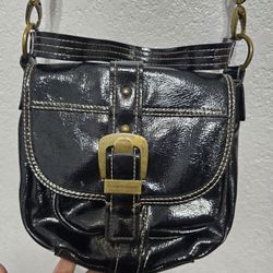 Franco Sarto black patent faux leather crossbody bag