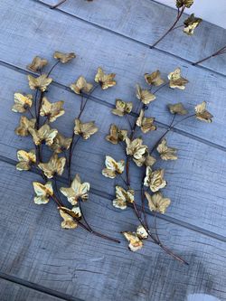Vintage MCM Brass & Copper Tone Ivy Leaf Wall Art Set of 5 Metal Botanical Decor