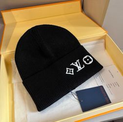 Black beanie white symbols