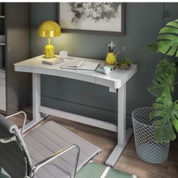 Babin Adjustable Glass Top Metal Base Standing Desk