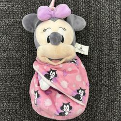 Disney Parks Babies Minnie Mouse Baby Plush with Blanket Pouch Blankie 12”- NEW
