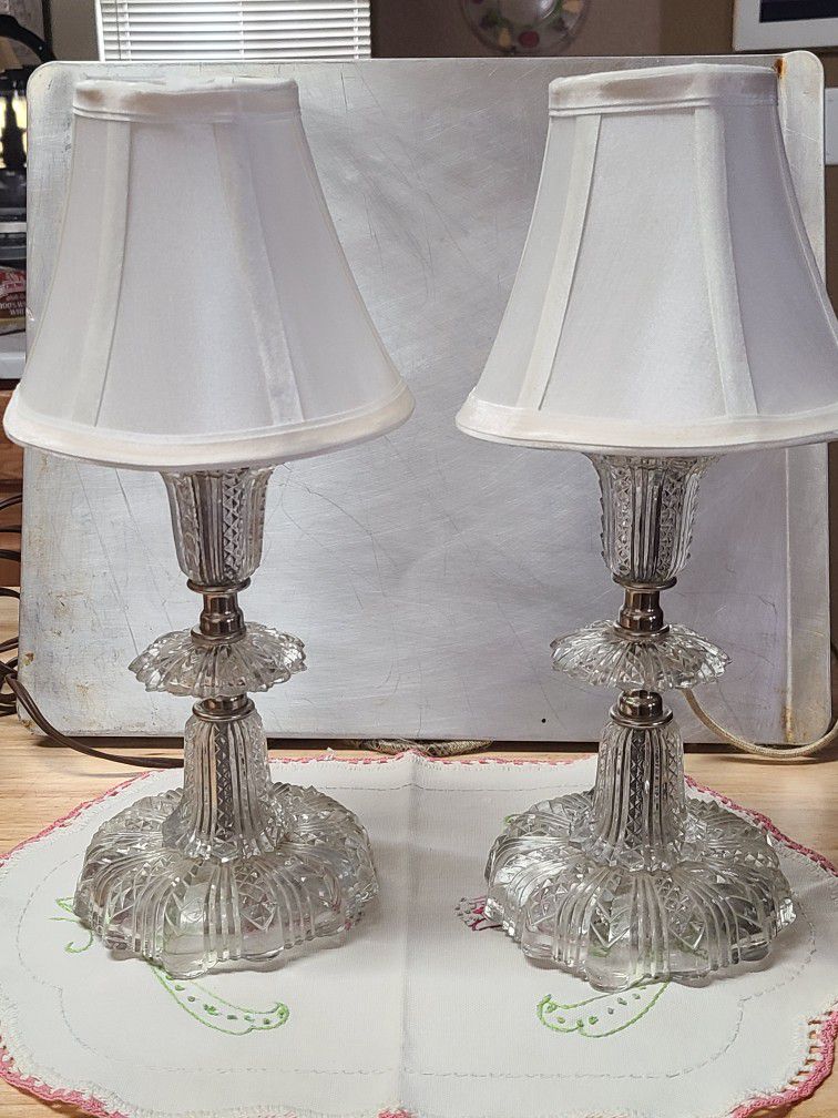 Antique Crystal Boudoir Lamps Small