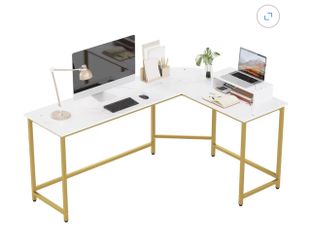 L Shaped Computer Desk white & Gold