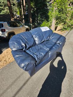 FREE Blue Leather 2 Seater Couch Good Condition