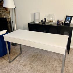 Large White Office Desk with Metal Legs 