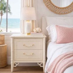 One Vintage Thomasville Oyster Bay Faux Bamboo Nightstand – Hollywood Regency / Coastal