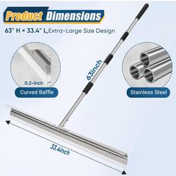 Brand New 33.4” Heavy Duty Industrial grade floor Squeegee 63” stainless handle curved baffle