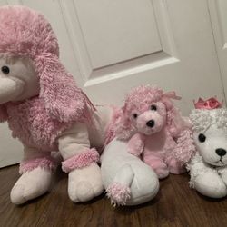French Standard Poodle Pink Girls Puppy Dog Plush Lot Of 3 Stuffed Toys Set