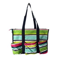 NWT Thirty One 31 Zip Top Organizing Utility Tote Preppy Pop Multicolor Stripes
