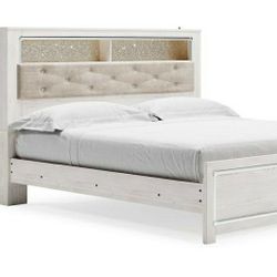 🔥Altyra White Upholstered Bookcase LED King Panel Bed🔥💲💲💲39 DOWN 