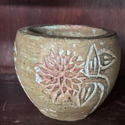 Pottery Wheel Thrown Plantar Beautiful With Teal Tint 