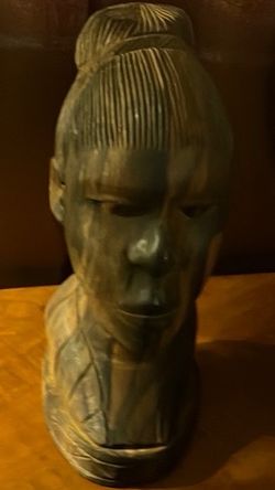 Hand Carved Wooden African Bust Sculpture