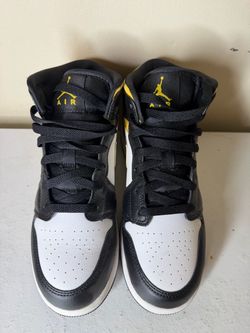 Air Jordan 1 Mid Black White Yellow Sneakers