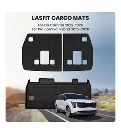 Kia Carnival LASFIT Cargo Mat & Backrest Mats for Kia Carnival 2026 2025 2024 2023 2022 / Kia Carnival Hybrid 2025-2026, All Weather TPE Custom Fit Ma