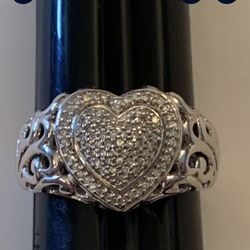 Sterling silver and diamond sweet heart ring size 8