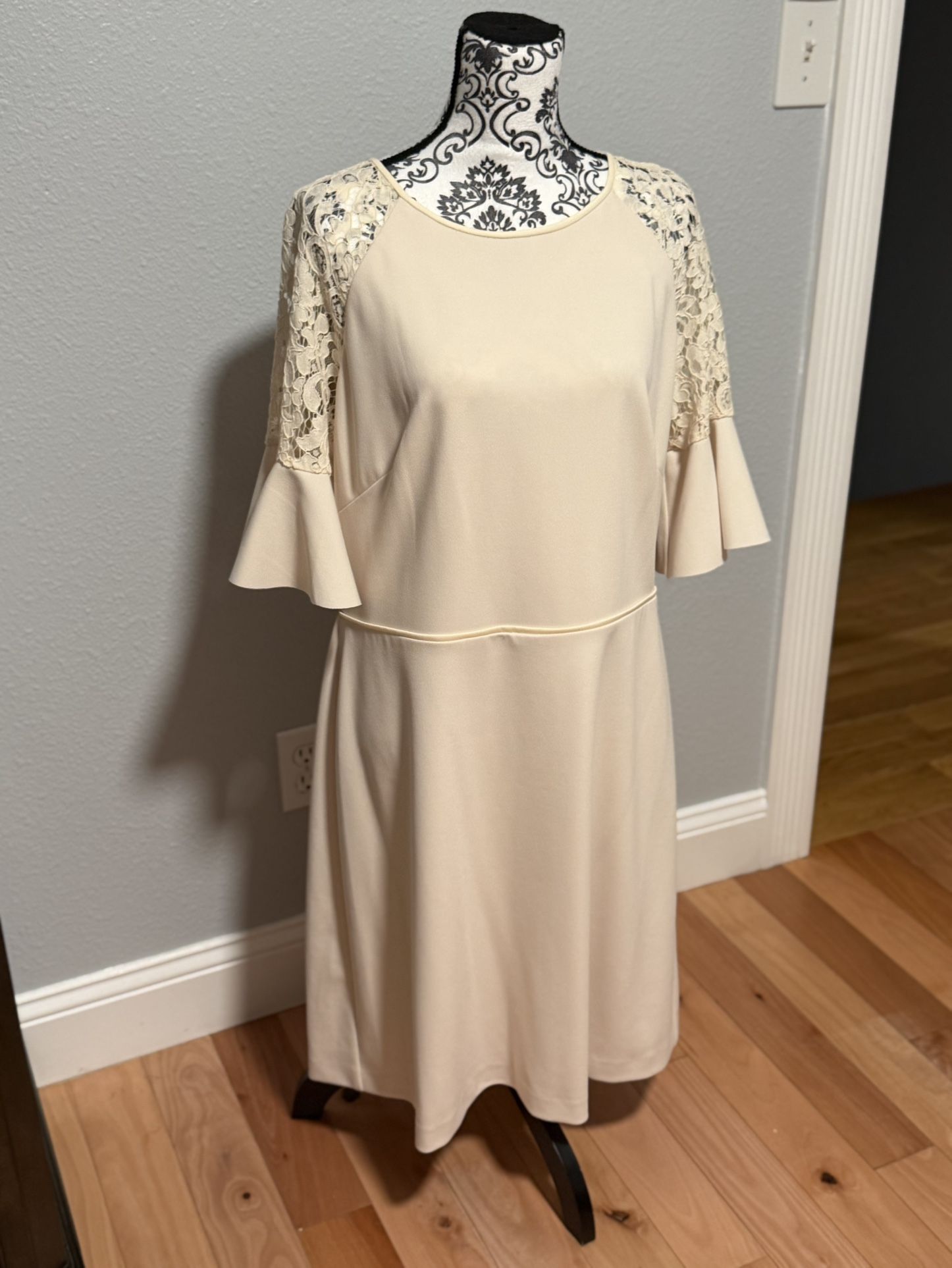 RALPH LAUREN Women Blush Pink Bell Ruffle Sleeve Evening Dress Size 16 AUTHENTIC