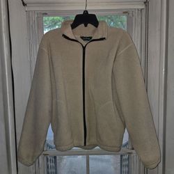 LL BEAN size large womens soft cream zip up