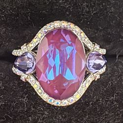 Sterling Silver Swarovski Crystal Ring - Purple Size 8